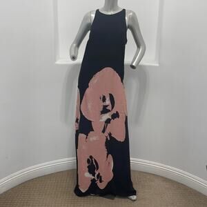 Halston Heritage Halter Maxi Dress Gold Metal Ring Accent Size 10 NWT